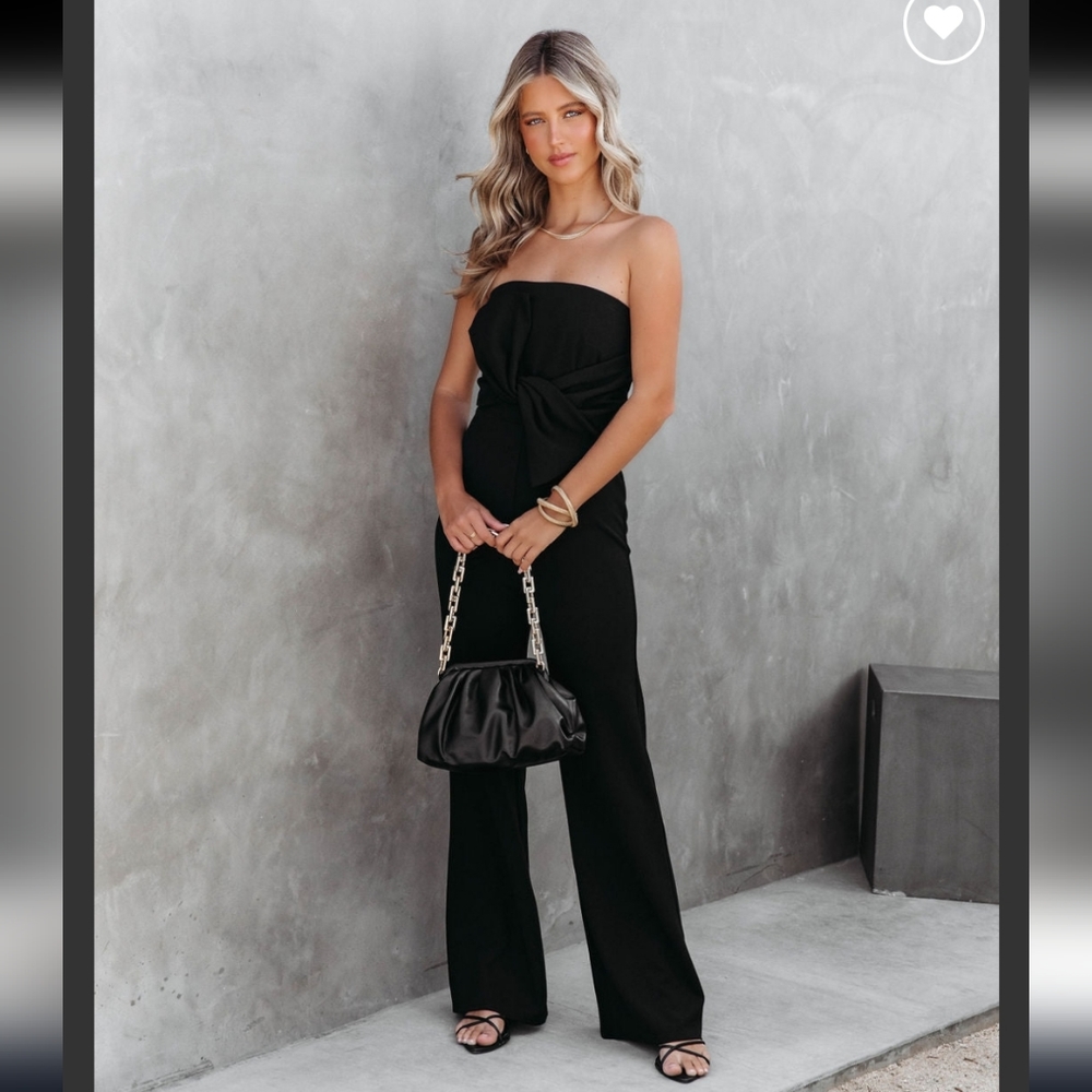 Vici Black Bow Strapless Jumpsuit NWT - Picture 9 of 11